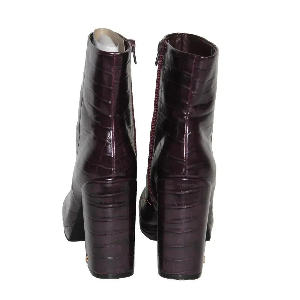 Rachel Zoe Deep Mahogany Croc-Embossed Maya Heeled Platform Bootie Size 9